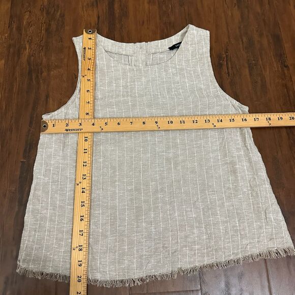 DREW Tank Top Sand Beige Burlap Striped Sleeveless Fringed Linen Blend - Picture 9 of 9
